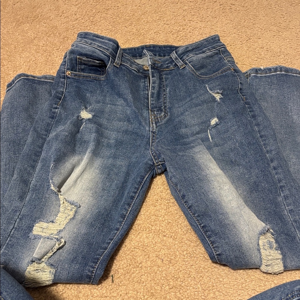 SHEIN Blue Distressed Skinny Jeans